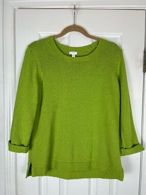 J. Jill Vibrant Spring Seagrass Green Textured Knit Chunky Pullover Sweater M